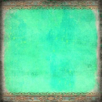 Grunge green background with rococo borders Stock Illustration