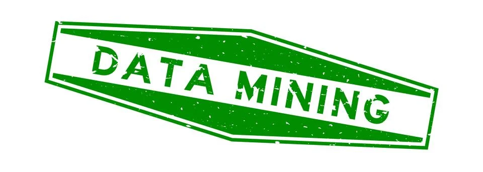 Grunge green data mining word hexagon rubber seal stamp on white background 库存插图