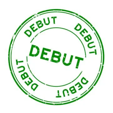 Grunge green debut word round rubber seal stamp on white background Stock Illustration