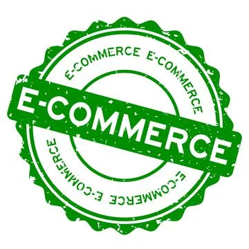 Grunge green e-commerce word round rubber seal stamp on white background Stock Illustration