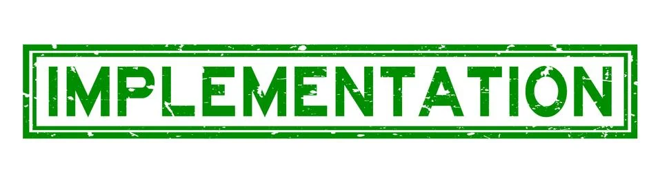 Grunge green implementation word square rubber seal stamp on white background 스톡 일러스트