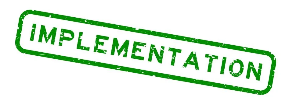 Grunge green implementation word square rubber seal stamp on white background Stock Illustration