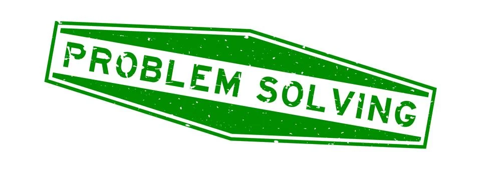 Grunge green problem solving word hexagon rubber seal stamp on white backgrou Illustrazione stock