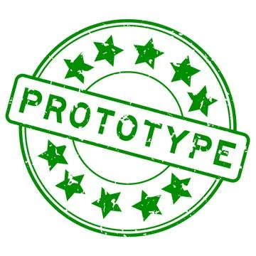 Grunge green prototype word with star icon round rubber seal stamp on white.. Stock Illustration