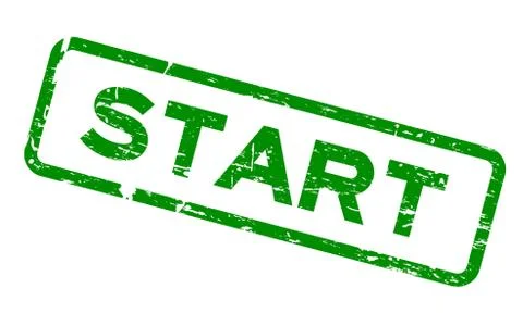 Grunge green start square rubber seal stamp on white background Stock Illustration