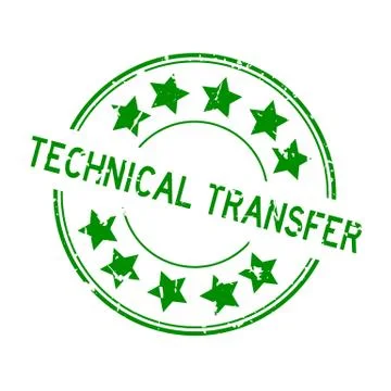 Grunge green technical transfer word with star icon round rubber seal stamp o Illustrazione stock
