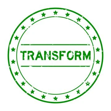 Grunge green transform word round rubber seal stamp on white background Stock Illustration