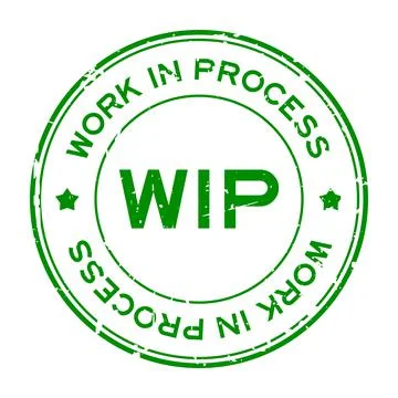 Grunge green WIP work in process word round rubber seal stamp on white backgr Illustrazione stock