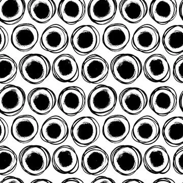 Grunge hand drawn circles vector seamless pattern. Stock Illustration