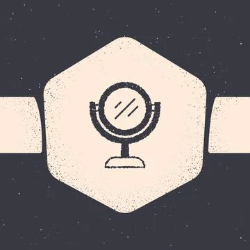 Grunge Hand mirror icon isolated on grey background. Monochrome vintage drawing Illustrazione stock