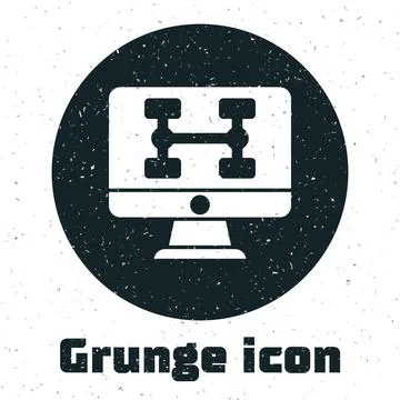 Grunge Hardware diagnostics condition of car icon isolated on white background Illustrazione stock