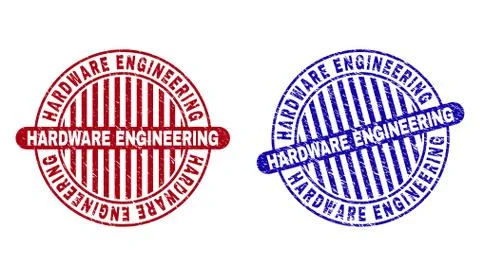 Grunge HARDWARE ENGINEERING Scratched Round Stamps Stock Illustration