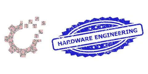 Grunge Hardware Engineering Seal and Fractal Auto Gear Repair Icon Mosaic Stock Illustration