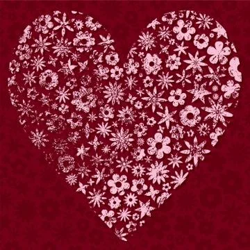 Grunge heart with flowers Illustration