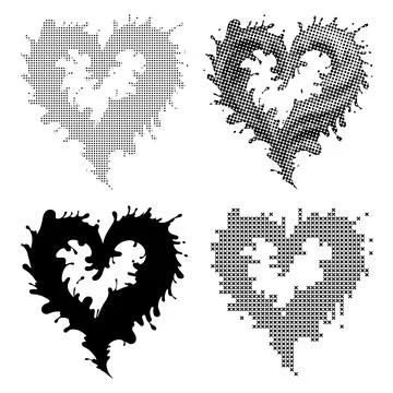 Grunge Heart Halftone Splash Vector Set Collection Stock Illustration