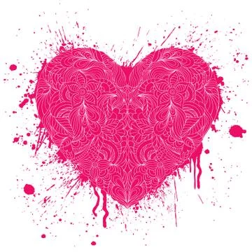 Grunge heart with handdrawn pattern on white background Stock Illustration