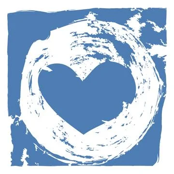 Grunge heart pattern in blue square base, imitation ink, vector illustration Stock Illustration