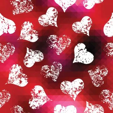 Grunge hearts on red pixels background イラスト素材