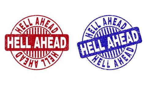 Grunge HELL AHEAD Textured Round Watermarks Illustrazione stock