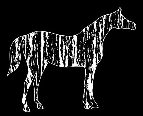 Grunge horse silhouette with white hand drawing artistic strokes texture Stock Illustration