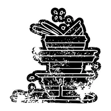 Grunge icon drawing of a stack of dirty plates Stock Illustration