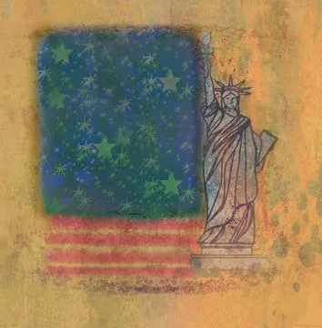 Grunge illustration of the american flag with the statue of liberty Stock Illustration