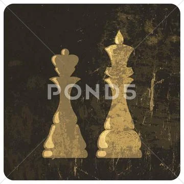 Grunge illustration of king and queen chess figures. vector Stock Illustration