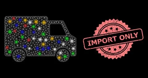 Grunge Import Only Stamp and Mesh Van Car with Glare Spots Stock Illustration