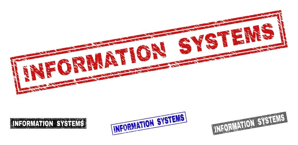 Grunge INFORMATION SYSTEMS Scratched Rectangle Watermarks Stock Illustration