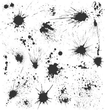 Grunge Ink Blots Brush Texture Collection Isolated on White Stock Illustration