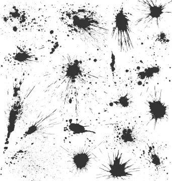 Grunge Ink Blots Brush Texture Collection Isolated on White Stock Illustration