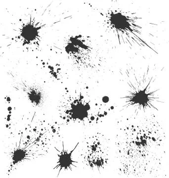 Grunge Ink Blots Brush Texture Collection Isolated on White Stock-Illustration