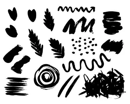 Grunge ink brush strokes elements. Black paint brush, stroke, line, grunge Stock Illustration