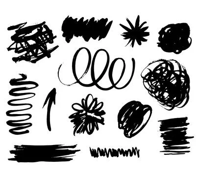 Grunge ink brush strokes elements. Black paint brush, stroke, line, grunge Stock Illustration