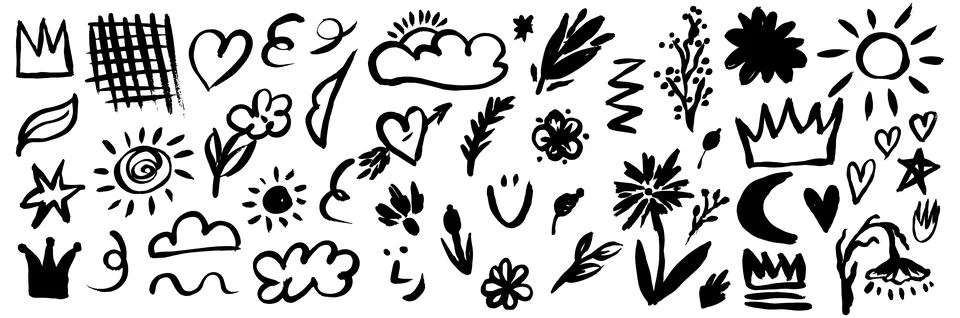 Grunge ink brush strokes elements. Black paint brush, stroke, line, grunge Stock Illustration
