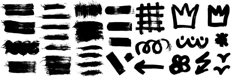Grunge ink brush strokes elements. Black paint brush, stroke, line, grunge Stock Illustration