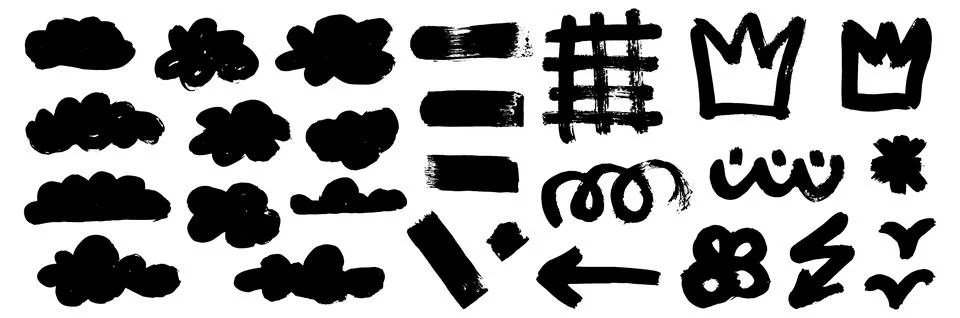 Grunge ink brush strokes elements. Black paint brush, stroke, line, grunge Stock Illustration