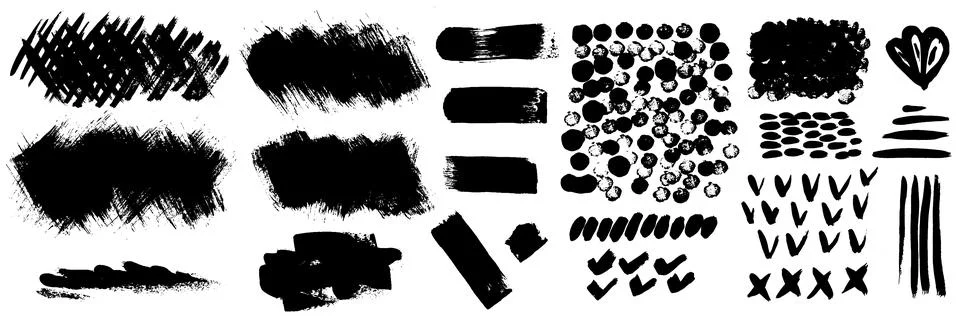 Grunge ink brush strokes elements. Black paint brush, stroke, line, grunge 스톡 일러스트