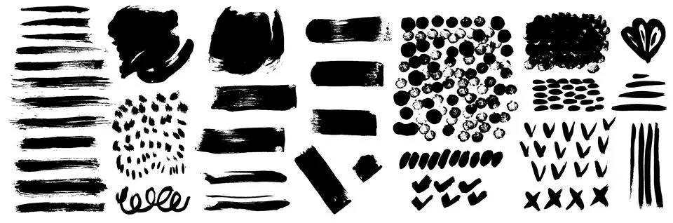 Grunge ink brush strokes elements. Black paint brush, stroke, line, grunge Stock Illustration