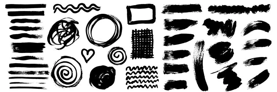 Grunge ink brush strokes elements. Black paint brush, stroke, line, grunge Stock Illustration