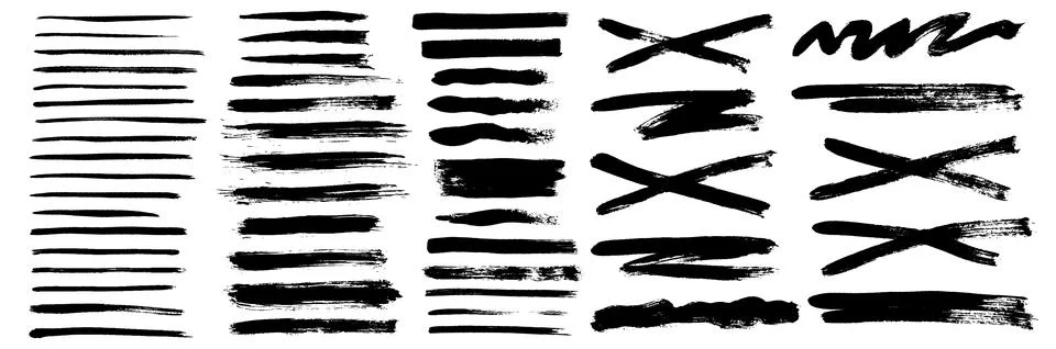 Grunge ink brush strokes elements. Black paint brush, stroke, line, grunge Stock Illustration