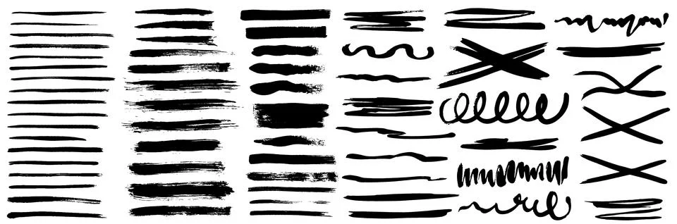 Grunge ink brush strokes elements. Black paint brush, stroke, line, grunge Stock Illustration
