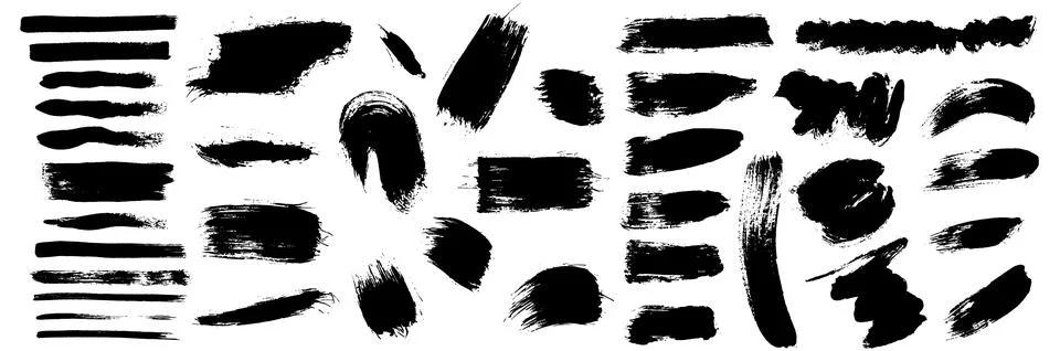 Grunge ink brush strokes elements. Black paint brush, stroke, line, grunge Stock Illustration