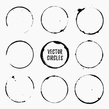 Grunge ink circles. Vector coffee rings. Stock Illustration