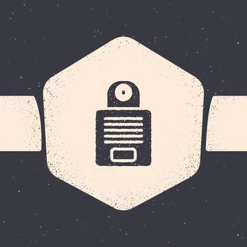 Grunge Intercom icon isolated on grey background. Monochrome vintage drawing Stock Illustration