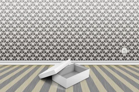 Grunge interior room with empty box on the floor Stock Illustration