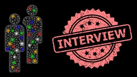 Grunge Interview Stamp and Net Men with Light Spots Illustrazione stock