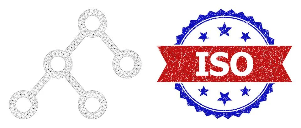 Grunge ISO Round Rosette Bicolor Watermark and Mesh 2D Binary Connections Stock Illustration