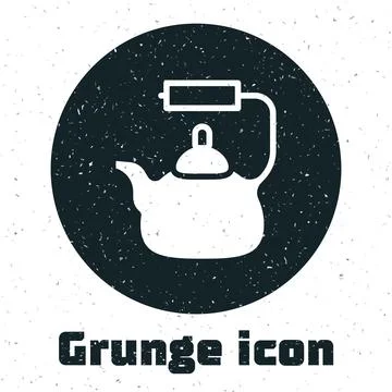Grunge Kettle with handle icon isolated on white background. Teapot icon Illustration