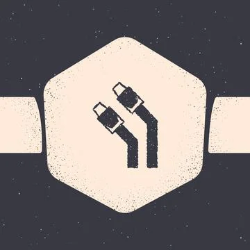 Grunge LAN cable network internet icon isolated on grey background. Monochrome Illustrazione stock